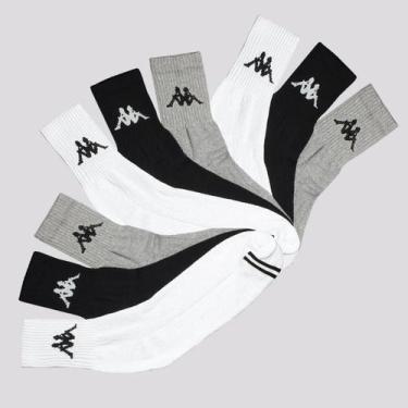 Imagem de Kit Meia Kappa 9 Pares Cano Médio Branca Cinza e Preta, Único