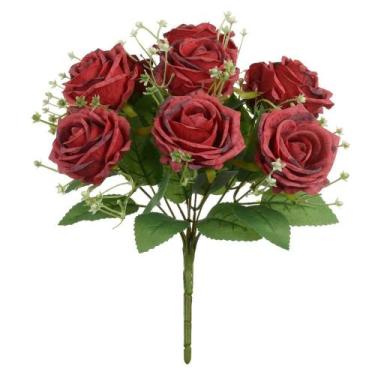 Imagem de BUQUE DE FLORES ROSAS VERMELHAS X9 30cm - Flor Arte