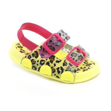 Imagem de Sandália Papete Plugt Infantil Menina Play Oncinha Amarelo Neon , 19/2