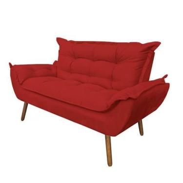 Imagem de Namoradeira Decorativa Opala Sala de Estar Tecido Suede Vermelho Kimi 
