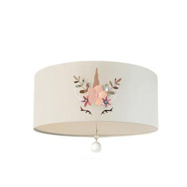 Imagem de Luminária Plafon Infantil Unicórnio Cúpula Branco 30x15 2E27 - Tom Luz