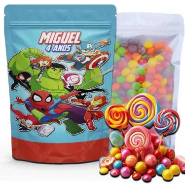 Imagem de Kit Festa Com 5 Saquinhos Em Pé 12x19cm Vários Temas - Mundo da Bina, 