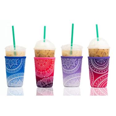 Imagem de Mangas de café gelado Baxendale para copos frios – Pacote com 4 unidades reutilizáveis de neoprene gelado para bebidas quentes e frias, compatível com Starbucks Dunkin e mais