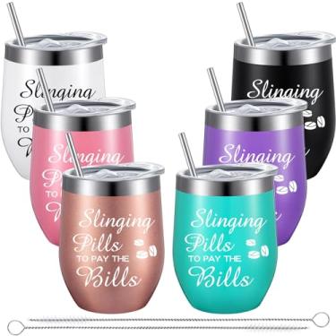 Imagem de Yaomiao Presente técnico de farmácia, pílulas de estilingue para pagar as contas 355 ml caneca copo com tampa canudo presente de agradecimento farmacêutico para mulheres e homens de enfermagem