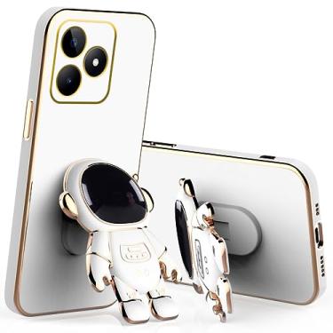 Imagem de Anlalish Capa de silicone compatível com Realme Note 50 com suporte de astronauta, capa de telefone Realme Note 50 Funda Slim Plating Proteção da câmera à prova de choque (branca)