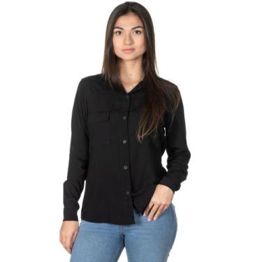 Imagem de Camisa Feminina Viscolinho Manga Longa Coleção - Madame, Preto, GG