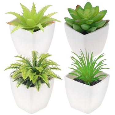 Imagem de Quancru Pacote com 4 plantas falsas pequenas, suculentas artificiais, variadas, mini suculentas falsas, conjunto de vasos artificiais para decoração de casa, banheiro, prateleira, quarto, ambientes