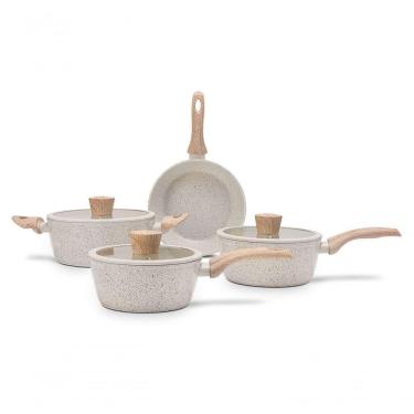 Imagem de Jogo De Panelas 4 Peças Fogão De Indução Revestimento Cerâmica Antiaderente Cor Vanilla