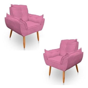 Imagem de Kit 2 Poltronas Decorativa Opala Sala de Estar Tecido Suede Rosa Kimi 