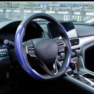 Imagem de Capa de volante de ajuste universal, capa de volante de carro de fibra de carbono com forro antiderrapante, serve para a maioria dos acessórios interiores de carro, 2 peças (azul)