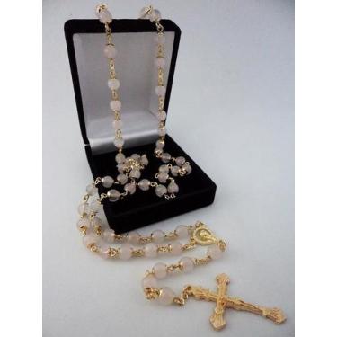 Imagem de Terço quartzo rosa 6mm - folh. ouro - armazem
