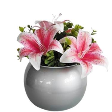 Imagem de Arranjo de Mesa Flores De Lírios No Vaso Prateado Vidro - La Caza Stor