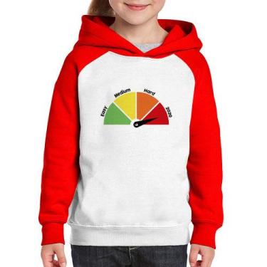 Imagem de Moletom Infantil Easy, Medium, Hard, 2020 - Foca na Moda, Branco, Verm