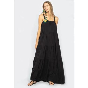 Imagem de Vestido Longo Goivira Viscose Amazonia Vital Camadas Preto