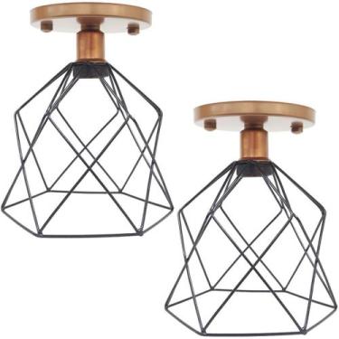 Imagem de 2 Lustres Teto Plafon Industrial Aramado Cálice Retrô Luminária Sobrep