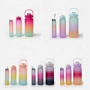Imagem de Kit De Garrafas Motivacional Squeze Academia Agua Adesivos - Garrafa M