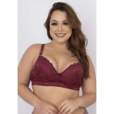 Imagem de Sutiã Vekyo Reforçado Plus Size Renda Microfibra, Vinho, G, Mulher