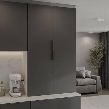 Imagem de Armário Aéreo 2 Portas 80x135cm Puxador 150cm Ipanema CabeCasa MadeiraMadeira Grafite Trama/Branco