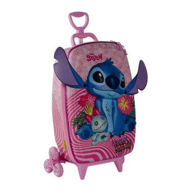 Imagem de Mochila de Rodinha Stitch Rosa Infantil 3D Escolar Maxtoy