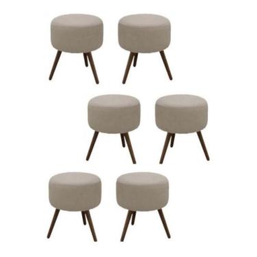 Imagem de Kit 6 Puff Decorativo Redondo Banqueta Classic Tecido Suede Bege Pés M
