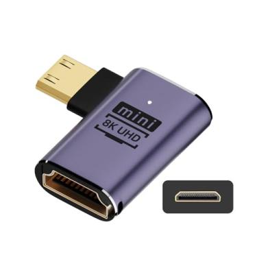 Imagem de xiwai Mini HDMI macho para HDMI 2.1 fêmea UHD de 8K ângulo reto adaptador conversor de ouro suporta HDTV 8K 60hz