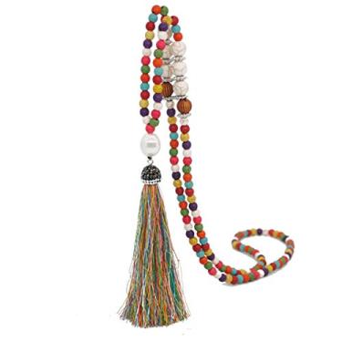 Imagem de Tanyoyo Colares de contas Boho com pingente de chacra corrente longa com borla joias modernas feitas à mão (colares de contas, mistura de várias cores), Sem tipo de metal, Sem Pedra Preciosa