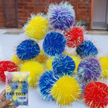 Imagem de Shizhoo 20 bolas de pompom brilhantes de 5 cm para gatos – bolas de glitter interativas, multicoloridas, melhores brinquedos para brincar de gatinho