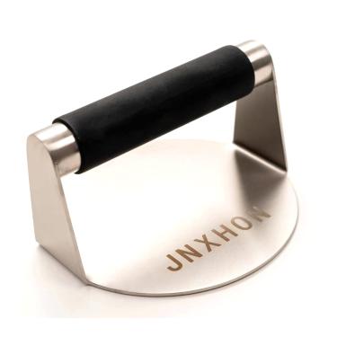Imagem de JNXHON Prensa de hambúrguer de aço inoxidável 304 de 14 cm, espremedor de hambúrguer redondo, prensa de hambúrguer para grelha, prensa de bacon, prensa de bife moída, prensa de hambúrguer com alça