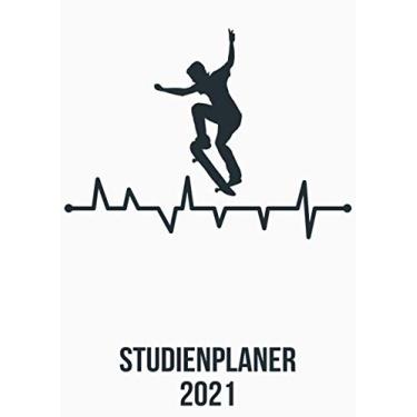 Imagem de Studienplaner 2021: DIN A4 Kalender von 01/2021-12/2021 1 Tag = 1 Seite mit großem Tageskalender und großartiger Übersicht. Monatsübersicht, ... / Skateboard Skater heartbeat herzschlag