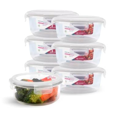 Imagem de Kit 7 Potes de Vidro Redondo com Tampa Hermética 620ml (Branco)