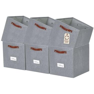 Imagem de DECOMOMO Cubo de Armazenamento | 13X13X13 Caixas de Cubo de Armazenamento com Porta-Etiquetas, Cubos de Armazenamento de Tecido para Prateleiras Armário Brinquedos Roupas (13" / 6Pcs, Textura Cinza)