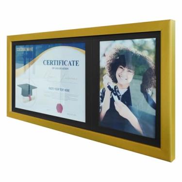 Imagem de Quadro Painel para Fotos de Formatura Certificado e Diploma com Vidro Cor:DOURADO E PRETO;Tamanho:53,5X27CM