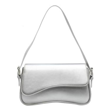 Imagem de Bolsa de ombro feminina Hobo Retro Evening Vegan Leather Underarm Bag Shoulder Tote Bags 2025, Prata, Medium, Hobo