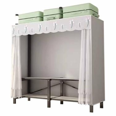 Imagem de Guarda-roupa Armário push-pull, estrutura de aço dobrável, sem instalação, guarda-roupa simples, quarto, armário de pano reforçado armário