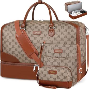 Imagem de Bolsa feminina de fim de semana, bolsa de viagem para viagem com compartimento para sapatos, bolsa grande de nylon para viagem de fim de semana, 9 - marrom claro, Large, Bolsa esportiva de viagem