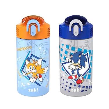 Imagem de Zak Designs Garrafa de água infantil Sonic the Hedgehog para escola ou viagem, 473 ml, pacote com 2 garrafas de água de plástico durável com canudo, alça e à prova de vazamento, tampa de bico pop-up (Sonic, Tails)