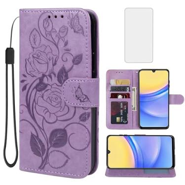Imagem de Vavies Capa para Galaxy A16 5G, capa carteira para Samsung A16 com protetor de tela de vidro temperado, capa de celular flip de couro floral com suporte para cartão de crédito para Samsung Galaxy A16