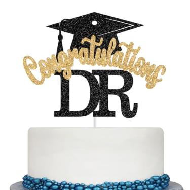 Imagem de Congratulations DR Cake Topper, DR Graduation Decorations, Congrats Doctor, It's DR Actually, DR/PHD Graduation Party Decorations (Black and Gold Glitter)
