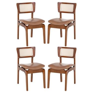 Imagem de Rio Madeira, Kit 4 Cadeiras de Jantar Portugal em Madeira Imbuia Tela Rattan Impermeável Caramelo L85