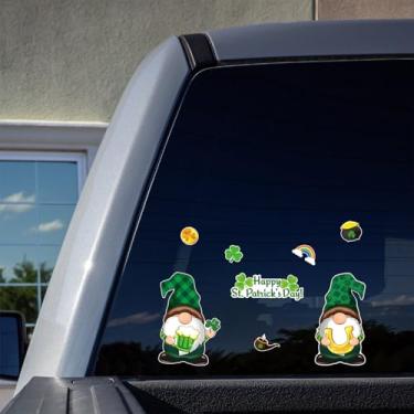 Imagem de Adesivos de decalque de janela de carro do Dia de São Patrício - Decorações de duende verde irlandês, trevo e elfo para para-choques e janelas, 9 peças