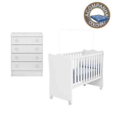 Imagem de Quarto de Bebê Berço c/ Rodízios Colchão Physical e Cômoda Doce Sonho 