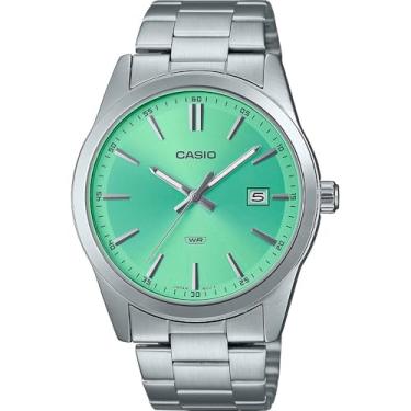 Imagem de Casio Relógio masculino - MTP-VD02B-1EUDF mostrador preto, Prata/verde claro, Minimalista