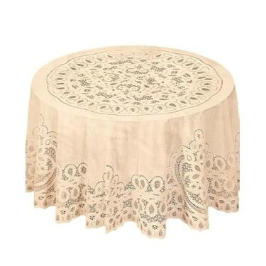 Imagem de Dependable Industries inc. Essentials Elegante toalha de mesa de renda de crochê de vinil – durável, limpa e decorativa para sala de jantar e cozinha (bege, redonda de 178 cm)