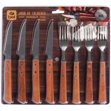 Imagem de Jogo De Talheres Em Inox Cabo De Madeira Para Churrasco 8pcs Bel 25720