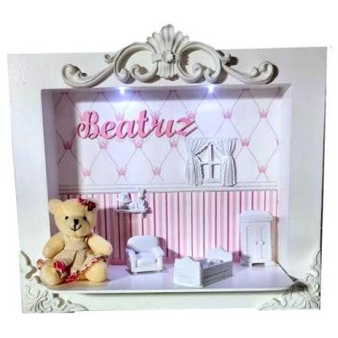 Imagem de Quadro Enfeite De Porta Maternidade Cenário Led - Branco e Rosa - Flor