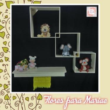 Imagem de Kit Nichos Diagonal + Prateleira com Varão MDF - Creme / Bege - Flores