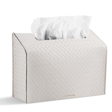 Imagem de LIZIMANDU Capa de couro para caixa de toalha de mão de papel descartável, compatível com toalha de mão de papel Kleenex (1-branca)