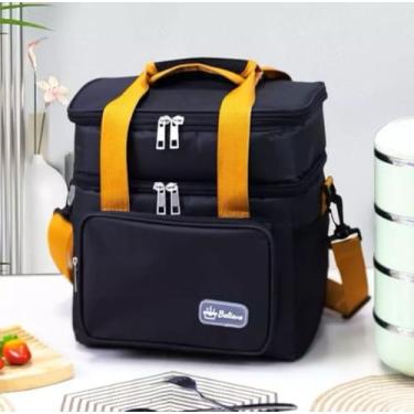 Imagem de Bolsa Térmica com Compartimentos Duplos, Alça Ajustável, Organizador de Alimentos e Bebidas, Bolsa térmica durável e impermeável nas cores Preta e Cinza. (Preta)