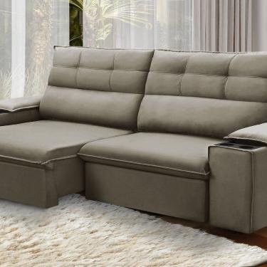 Imagem de Sofá Retrátil e Reclinável Vannes 225cm com Porta Copos e Objetos Castor