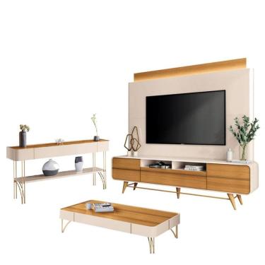Imagem de stante Home Theater Nobre e Aparador Vivant e Mesa de Centro Cadenza Off White Cinamomo – HB Móveis